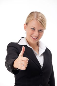 business woman giving thumbs-up-sign