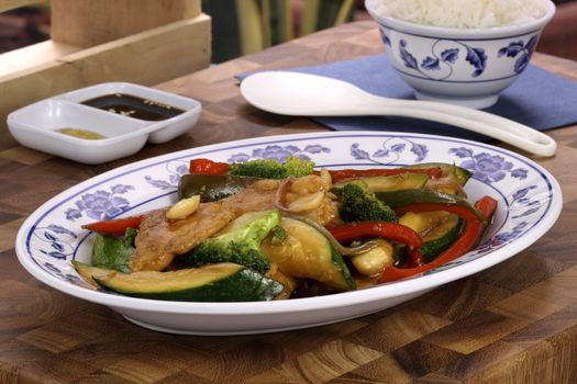 chinese chop suey or chicken breast with vegetables delicious chinese-american dish