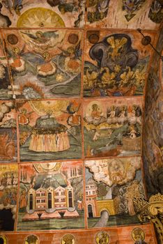 Iconography painted icons with saints on monastery wall � Preobrajenski Monastery near Veliko Turnovo Bulgaria (built in 14th century - collapsed through the ottoman - rebuilt in 19th century)