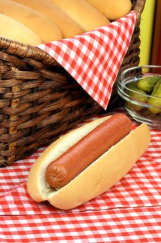 hot dog ingredients on a nice table setting rich in colors and flavors perfect for picknicks 