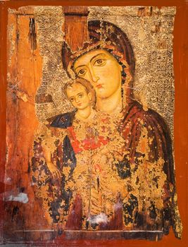 Iconography painted icons with saints on monastery wall � Preobrajenski Monastery near Veliko Turnovo Bulgaria (built in 14th century - collapsed through the ottoman - rebuilt in 19th century)