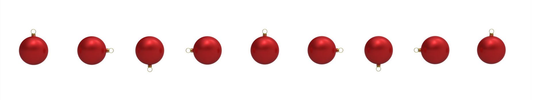 Line of red christmass balls isolated on white