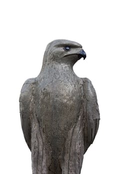 A silver beaded eagle statue on a white cutout background