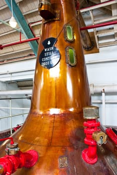 Detail of a whiskey distillery interiors, Sutherland, Scotland