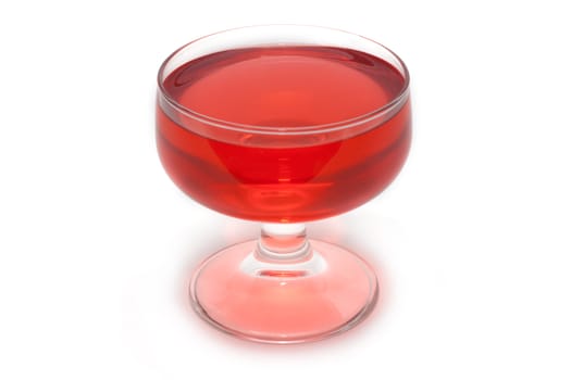 Red jelly in transparent glass, transparent, on white background