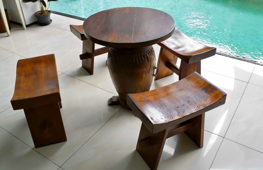 Table and stool in modern ancient wooden forniture