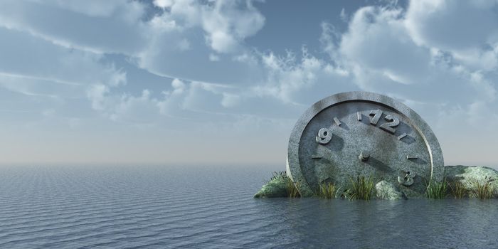 stone clock at the ocean - 3d illustration