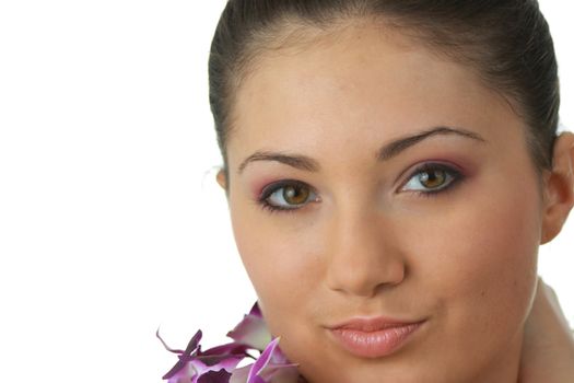 Beauteful spa girl with orchid isolated on white background