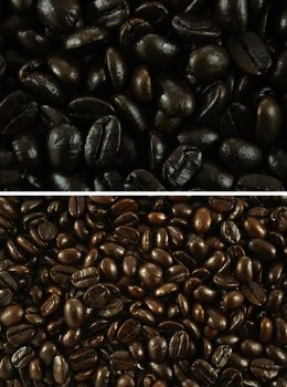 Close up of coffee beans with two zooms