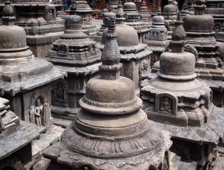 Pray houses in Swayambunath temple in Kathmandu, Nepal.