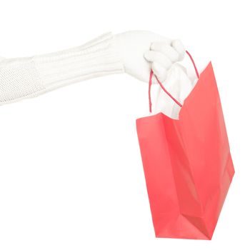 Red Christmas winter shopping bag isolated on white background.