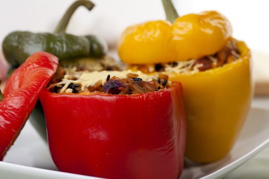 Fresh bell peppers stuffed with wild rice blend.