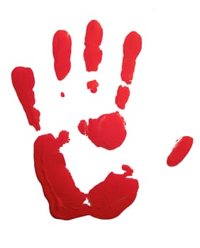 Red hand-print isolated on white.