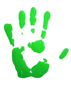 Green hand-print isolated on white.