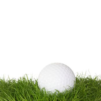 A golf ball in the grass isolated on white background