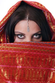 girl in red kerchief in indian style