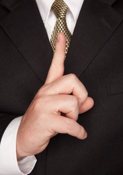 Businessman with Coat and Tie Gesturing with Hand.