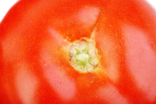 close up of red tomato on white