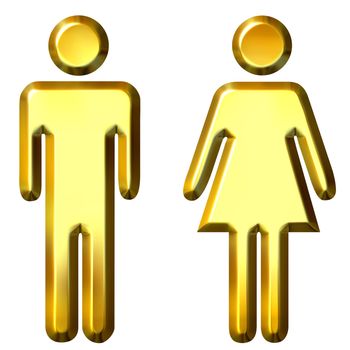 3d golden man and woman silhouettes isolated in white