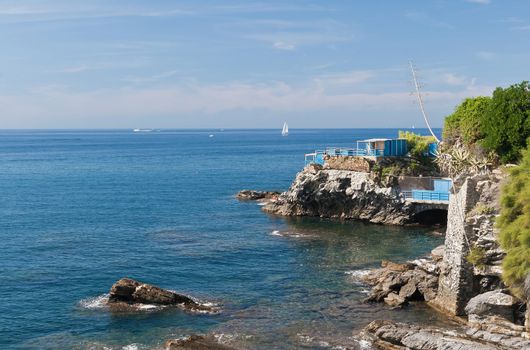 Mediterranean  coastline in Genova Nervi, Italy