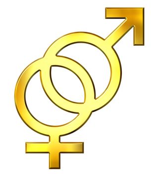 3d golden gender union isolated in white