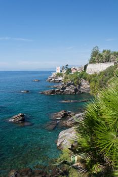 Mediterranean  coastline in Genova Nervi, Italy