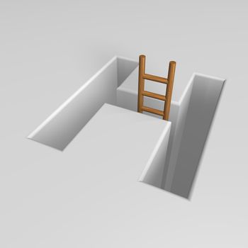 uppercase letter h shape hole with ladder - 3d illustration