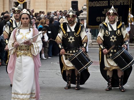 LUQA, MALTA - Friday 10th April 2009 - Biblical rincess and soldiers during the Good Friday procession in Malta