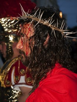 LUQA, MALTA - Friday 10th April 2009 - Portrait of Jesus Christ during the Good Friday procession in Malta