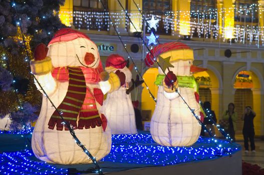 Declarations of illuminated snowman for Christmas