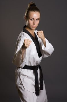 girl in white kimono ready to fight