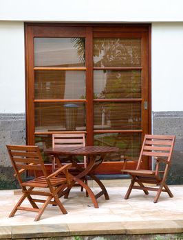 Set of table in the back yard of villa