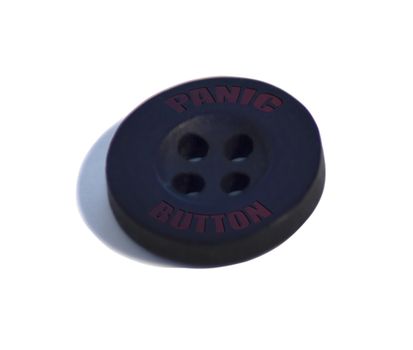 A blue button with words "Panic button" in dark red