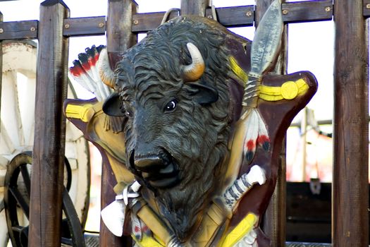 Head of plastic buffalo at children's park