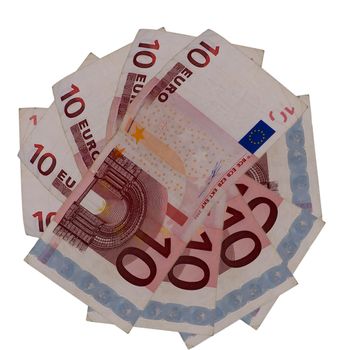Many banknotes of ten euro in form of a star