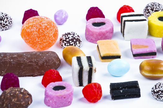 Many candy on white background