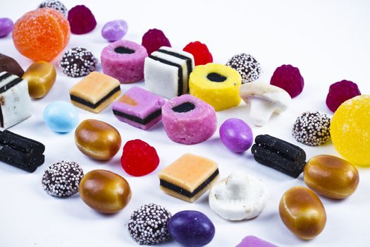 Many candy on white background