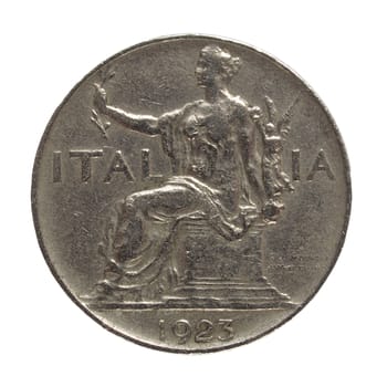 Close up of a vintage Italian coin