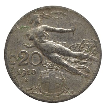 Close up of a vintage Italian coin