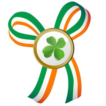 Four leaves clover badge and Ireland flag ribbon