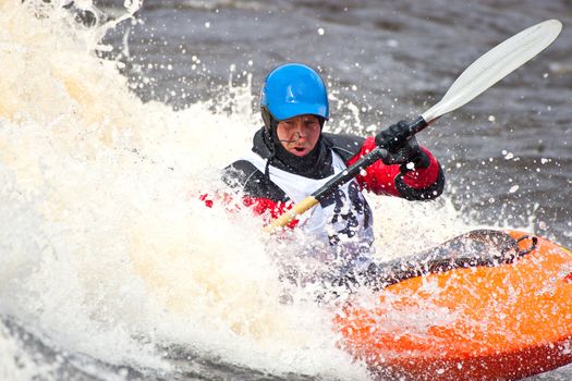 Kayak freestyle on whitewater, Russia, Msta, may 2010