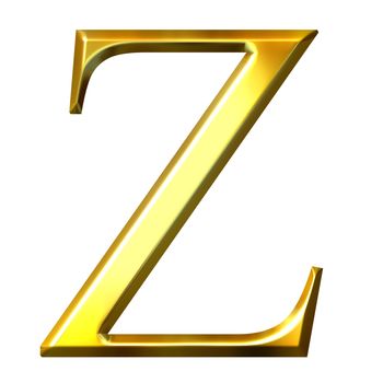 3d golden Greek letter zeta isolated in white