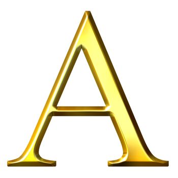 3d golden Greek letter alpha isolated in white