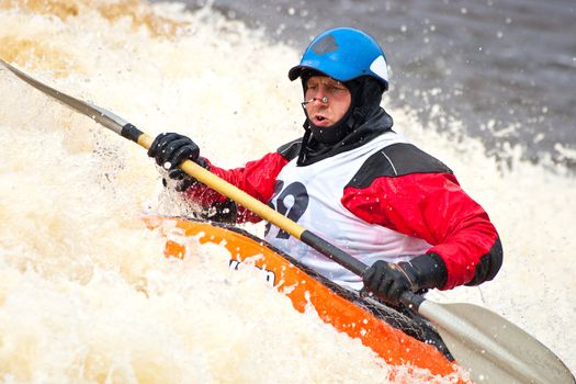 Kayak freestyle on whitewater, Russia, Msta, may 2010