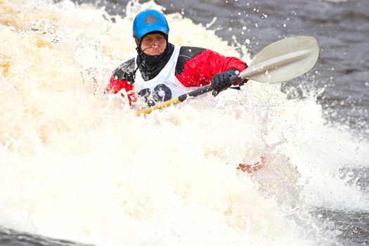 Kayak freestyle on whitewater, Russia, Msta, may 2010