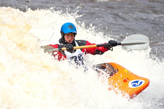 Kayak freestyle on whitewater, Russia, Msta, may 2010