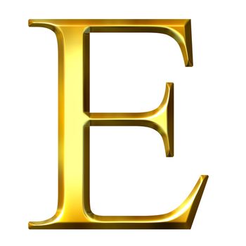 3d golden Greek letter epsilon isolated in white