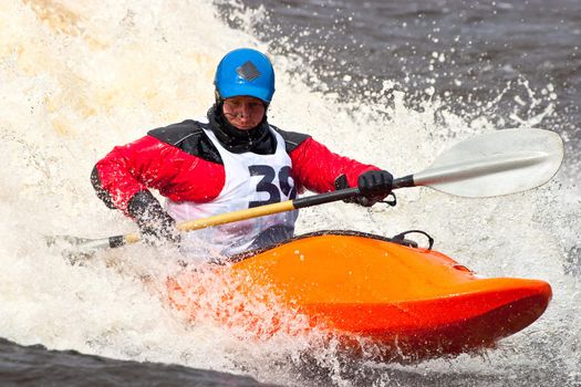 Kayak freestyle on whitewater, Russia, Msta, may 2010