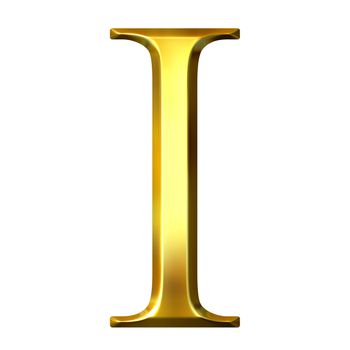 3d golden Greek letter iota isolated in white