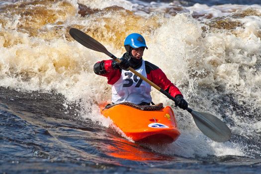 Kayak freestyle on whitewater, Russia, Msta, may 2010